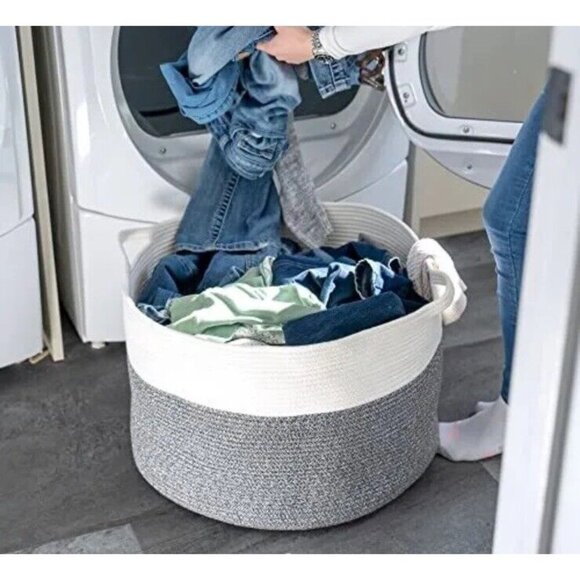 Woven Baskets XXXL Cotton Rope 22"x22"x14" Storage Blanket Living Room LITE BLUE - Picture 6 of 7